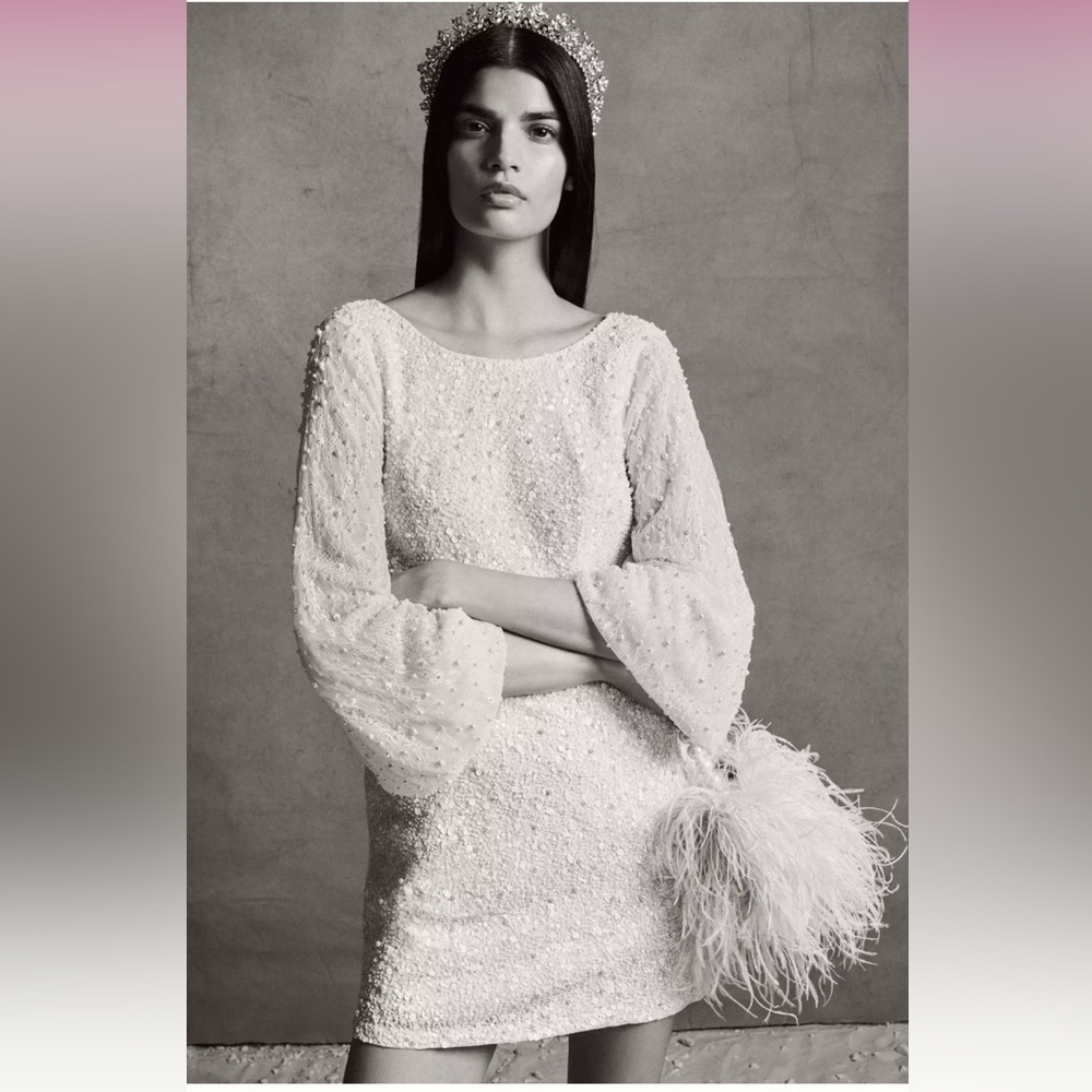 Anthropologie BHLDN - Ivory Feather & Pearl Bag